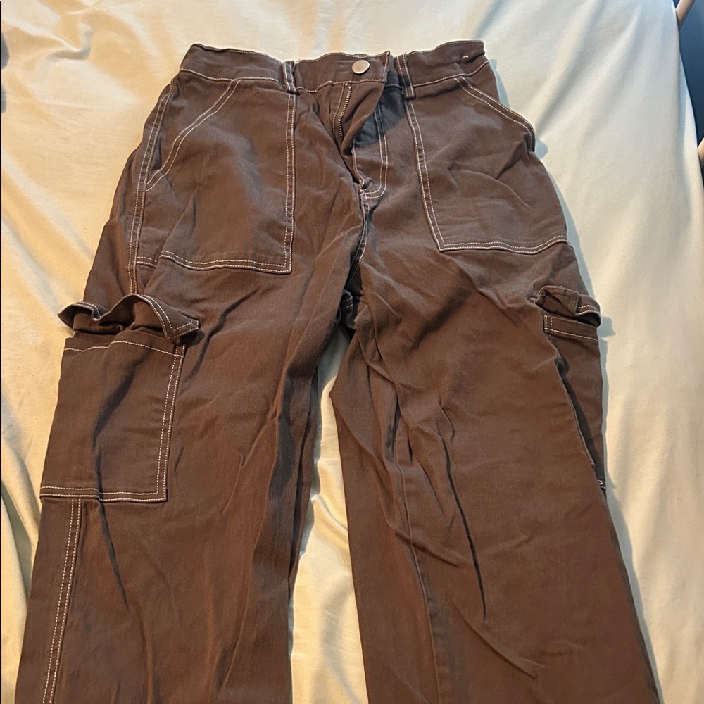 Casual Wide Leg Cargo Pants - Gray